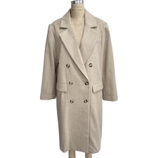 NEW Ruti The Soho Long Wool Coat Double Breasted Oat Herringbone (fits like XL) picture