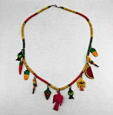 Vtg Vibrant Tropical Wooden Hand Carved Hand Painted Parrots Beaded 27