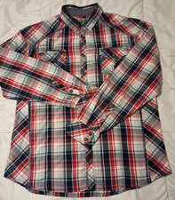 BKE Buckle plaid Red, White, & Blue Western button up relaxed fit shirt Size L picture