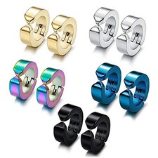 Non-Piercing Fake Ear Stud Cuff Hoop Earrings Stainless Steel Men Women picture