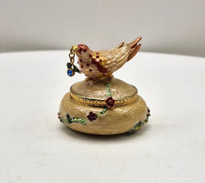 Vintage Rucinni Swarovski Bejeweled Enameled Bird w/Necklace Trinket Jewelry Box picture
