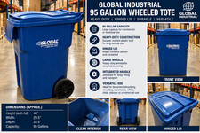 Global Industrial 95 Gallon Wheeled Tote Trash Can Shredding Bin w/Lid Blue picture