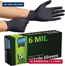 Inspire Black Nitrile Gloves HEAVY DUTY 6 Mil Nitrile Chemical Resistant Medical picture