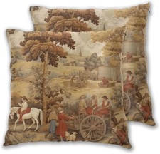 Vintage French Toile Country Throw Pillow Covers 18 X 18 Inch Set of 2 Pillow... picture
