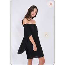 Delfi Collective Ava Off Shoulder Pleated Black Cocktail Cape Mini Dress XS NWT picture