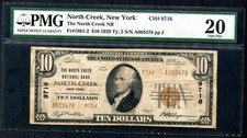 1929 NORTH CREEK NY $ 10.00 T2 PMG 20 SCARCE NOTE PLEASE LQQK picture