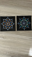 Original Abstract Dot Painting Set of 2 Acrylic on Canvas 12x12 Unframed picture