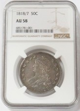 1818/7 OVERDATE SILVER CAPPED BUST SMALL 8 HALF DOLLAR NGC AU 58 picture