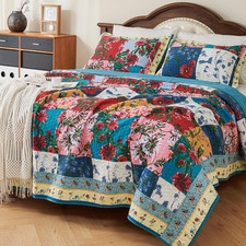 100% Cotton Patchwork Quilt Queen Size Set Lightweight Floral Queen Quilts Beddi picture