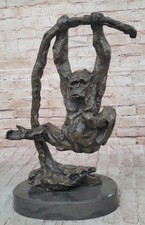C. Williams Signed Bronze Chimpanzee Swing on Bar Sculpture Playful Figurine Art picture