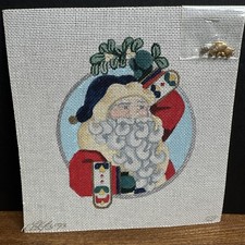 Vtg Hand-Painted Santa Holding Mistletoe 128 Needlepoint Canvas 18 Mesh Unworked picture