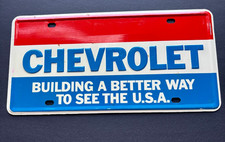 NOS Vintage Heavy Metal Steel Chevy License Plate BUILDING A BETTER WAY U.S.A. picture
