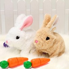 Electronic Easter Bunny Toy Brown+White Plush Interactive Hopping Walking picture