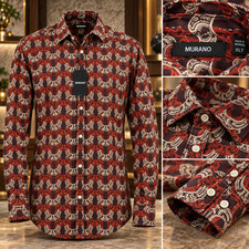Murano Button Down Shirt Mens XLT 2XLT 4XLT Mahogany Rust Geometric Long Sleeve picture