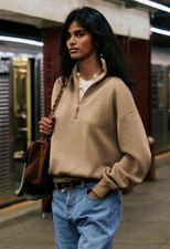 New Chanel 26A Meiters Blazy Beige Zip CC Logo Pullover Sweater 🤩 Runway 40 picture