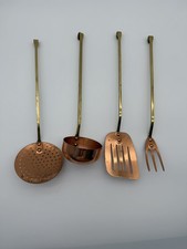 Vintage Copper Hanging Cooking Utensils Set Of 4 Farmhouse Unsigned Antique picture