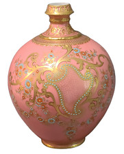 ANTIQUE ROYAL CROWN DERBY CORAL GILDED HAND PAINTED ENAMEL VASE picture