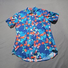 Bonobos Button Down Men Medium Blue Floral Stretch Slim Fit Short Sleeve Shirt picture