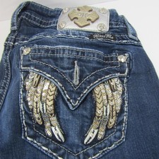 Miss Me Signature Skinny Jeans 32x33 Feather Pocket Bling Rhinestone NWOT picture
