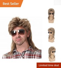 Light Brown Curly Mullet Wig for Men - 70s 80s Retro Costume Party Essential picture