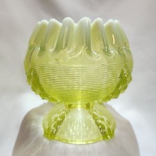 Northwood Button Panel Yellow Vaseline Opalescent Glass Rose Bowl Excellent Cond picture