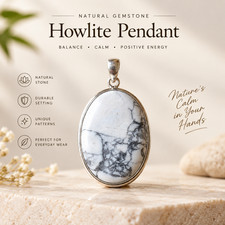 Natural Howlite Stone Pendant Necklace White Gray Oval Gemstone picture