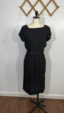 Vintage Dress 1960s Does 1940s Black Rhinestone Medium picture