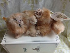 NEWVtg Steiff Kitten Laying On Side Cat Plush Orange Tabby #074936 w/Ear Button picture
