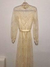 Vintage Ivory Lace Tulle A-Line Wedding Dress High Neck Long Sleeve Button Back picture