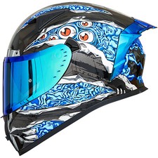 ILM Blue XL Motorcycle Helmet Full Face with Pinlock Clear&Tinted Visor+Fins DOT picture