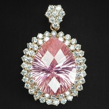 Rose Pink Tourmaline Concave 39.15Ct 925 Sterling Silver Rose Gold Lady Pendants picture