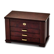 Luxury Giftware Matte Rosewood Burl Veneer 3-drawer Locking Wooden Jewelry Box picture