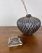 Vintage MCM Silverplate & Heavy Glass Square Ashtray 4” Mid Century Modern picture