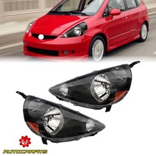 Headlights Headlamps Pair Left+Right Side For 2007-2008 Honda Fit Halogen Black picture