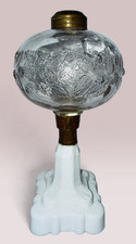Antique BLACKBERRY Kerosene Oil Stand Lamp w/ Matching Speckled White Glass Base picture