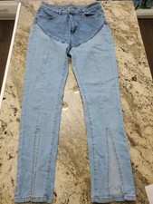 SHEIN Dazy high waist split hem Flare Leg Jeans zipper Size L picture
