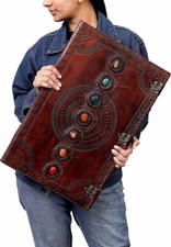Leather Journal Seven Chakra Medieval Stone Embossed Handmade Office Notebook picture