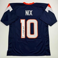 Autographed/Signed Bo Nix Denver Blue Football Jersey Beckett BAS COA picture