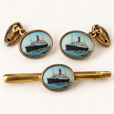 Vintage Cunard Wite Star RMS Laconia Cufflinks &Tie Bar Set Ocean Liner Maritime picture