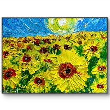 Sunflower Fields 12x9 Canvas Expressionist Home Decor Abstract Fine Art Design picture