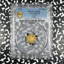 1728 Austria Salzburg 1/4 Ducat PCGS MS62 Lot#G4105 Gold Nice UNC FR-851 picture