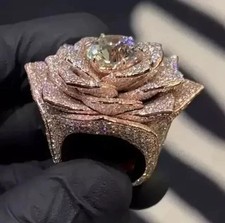 14K Rose Gold Plated 4Ct Round Cut Real Moissanite Cluster Flower Wedding Ring picture