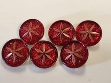 Ruby Red Star Flower Czech Glass Buttons Lot Of 6 New Pours Vintage Molds 18mm picture
