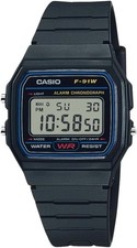 Casio F91W-1, 7 Year Battery Chronograph Watch, Black Resin Strap, Alarm, NEW picture