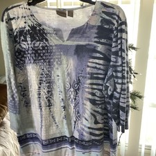 Chico’s Woman’s V Neck 3/4 Sleeve Top Blue Print 3 picture