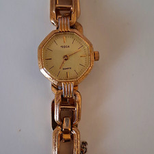 Antique Vega Quartz Women's Gold-Tone Octagon Analog Bracelet Watch 12-Hour Dial picture