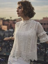 MEDIUM Anthropologie White Mesh Lace Blouse w/ Camisole NWOT picture