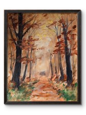 KYMA Original 11x14 Impressionist Autumn Forest Path Painting Signed Canvas picture