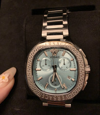 Versace Women’s Chronograph Quartz Blue Dial Date Silver Bracelet w/ Box &Tags picture