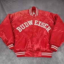 Vintage Budweiser Jacket Mens 2XL Red Satin Varsity Quilted Bomber Made USA Beer picture